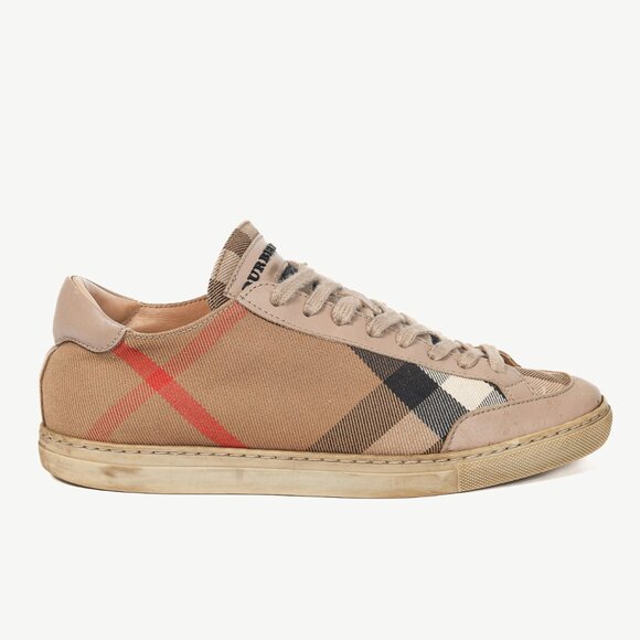 Burberry Hartfields Light Honey Check Lace-Up Low-Top Sneakers - Picture 1 of 10